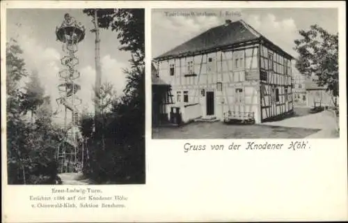 Ak Knoden Lautertal im Odenwald, Knodener Höhe, Ernst-Ludwig Turm, Wirtschaft J. Reinig