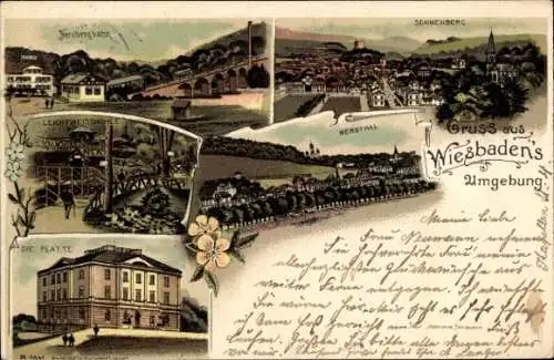 Litho Wiesbaden in Hessen, Nerothal, Sonnenberg, Nerobergbahn, Die Platte