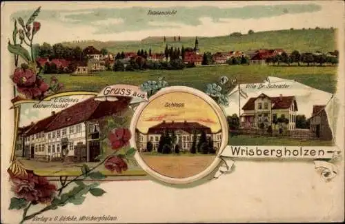 Litho Wrisbergholzen Sibbesse in Niedersachsen, Villa Dr. Schrader, Gastwirtschaft, Schloss