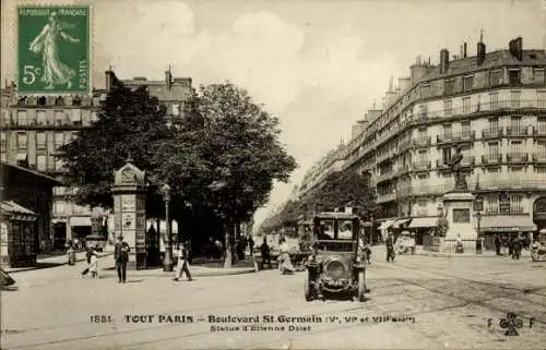 Ak Paris VI, Boulevard Saint Germain, Statue Étienne Dolet