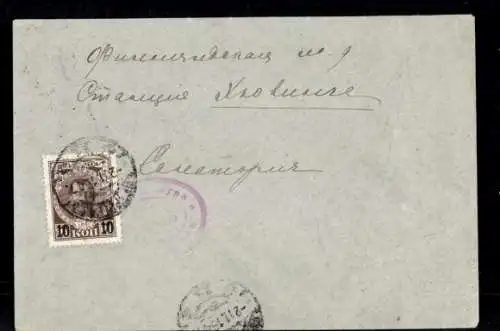 Michel Nr. 113 auf Brief nach Finnland, russischer Zensurstempel