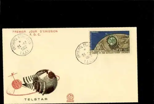 T.A.A.F. Nr. 27 auf FDC, Archipel Kerguelen, Telstar