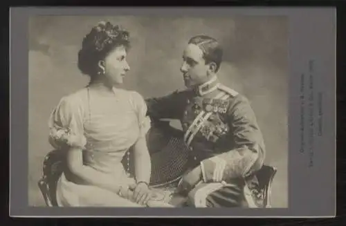 Cabinet Foto Alfons XIII. König v. Spanien mit Gemahlin Viktoria Eugenie, geb. von Battenberg