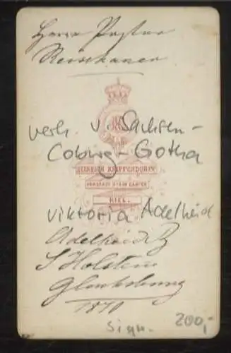 CdV Portrait Viktoria Adelheid v. Sachsen-Coburg-Gotha, geb. v. Schlesw.-Holstein-S.-Glücksburg