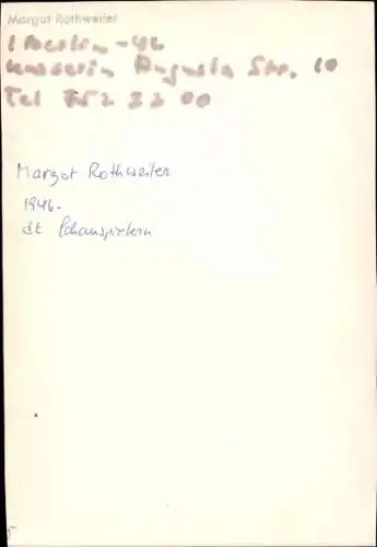 Ak Schauspielerin Margot Rothweiler, Portrait, Autogramm