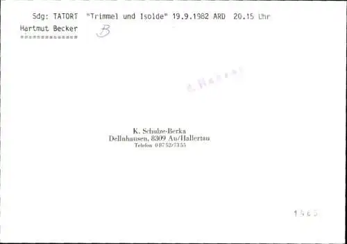 Ak Schauspieler Hartmut Becker, Portrait, Autogramm