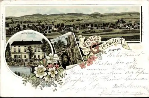 Litho Podgórzyn Giersdorf Riesengebirge Schlesien, Hotel Ramsch, Totalansicht