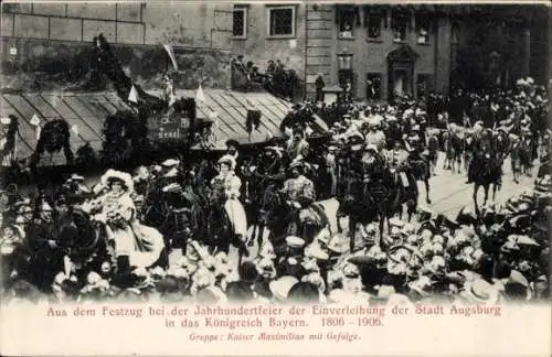 Ak Augsburg in Schwaben, Festzug der Jahrhunderfeier der Einverleibung d. Stadt in Königreich Bayern