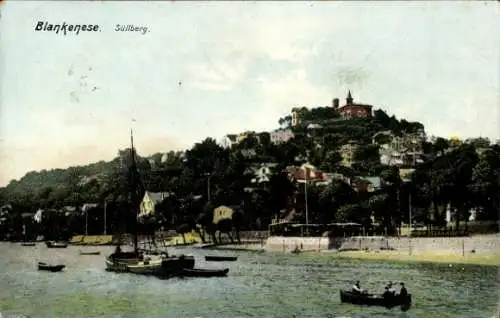 Ak Hamburg Altona Blankenese, Blick auf Süllberg, Schiffsverkehr