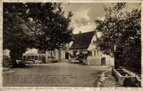 Ak Neunkirchen im Odenwald, Kurhaus Zum grünen Baum, Bes. Adam Mayer, Straßenansicht, Brunnen