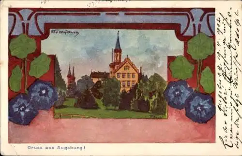 Jugendstil Künstler Ak Augsburg in Schwaben, Schloss Wellenburg