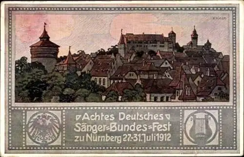 Künstler Ak Kröger, Nürnberg in Mittelfranken, 8. Dt. Sängerbundesfest 1912, Panorama