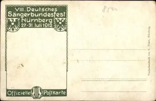 Künstler Ak Durst, J., Nürnberg in Mittelfranken, 8. Deutsches Sängerbundesfest 1912