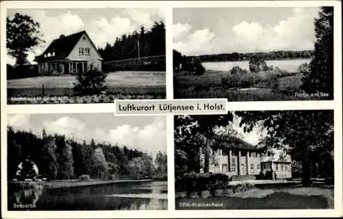 Ak Lütjensee in Holstein, Modehaus H. Eberhardt, Seepartie, DRK-Krankenhaus