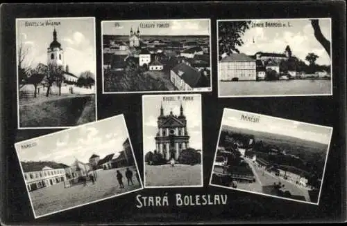 Ak Houštka Stará Boleslav Altbunzlau Mittelböhmen, Kirche, Platz, Schloss, Panorama