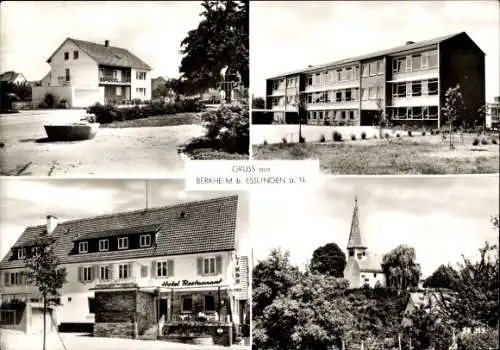 Ak Berkheim in Oberschwaben, Hotel Linde, Schillerschule, Michaelskirche