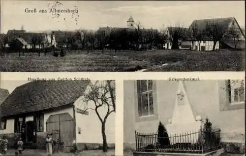 Ak Allmersbach im Tal, Teilansicht, Geschäftshaus Gottlob Schützle, Kriegerdenkmal