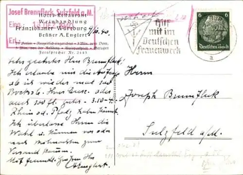 Künstler Ak Würzburg am Main Unterfranken, Hotel Weinhandlung Franziskaner, Bes. A. Englert