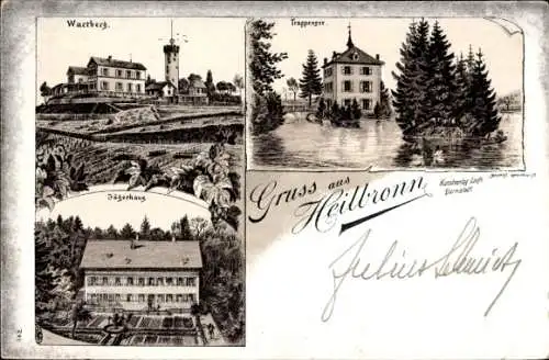 Litho Heilbronn am Neckar, Wartberg, Trappensee, Jägerhaus