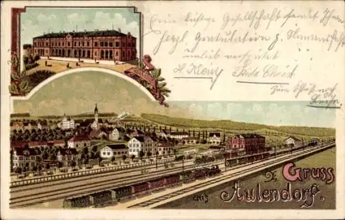 Litho Aulendorf in Württemberg, Gesamtansicht, Bahnhof