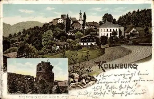 Litho Kollnburg in Niederbayern, Teilansicht, Ruine