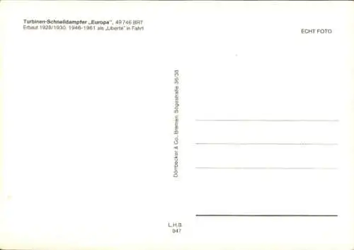 Ak Dampfschiff Europa, Turbinenschnelldampfer, Norddeutscher Lloyd