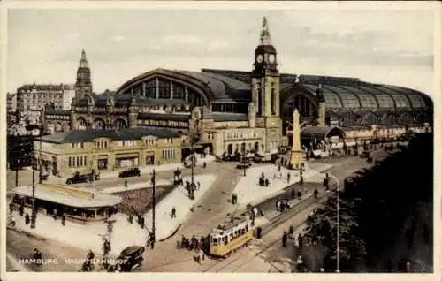 Ak Hamburg Mitte St. Georg, Hauptbahnhof, Vorplatz, Straßenbahn