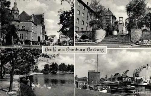 Ak Hamburg Harburg, Rosentreppe, Hafen, Stadtpark, Rathaus