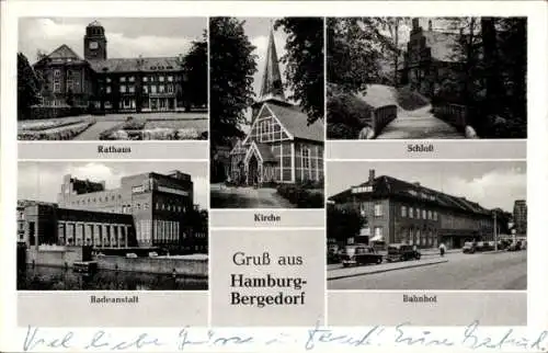 Ak Hamburg Bergedorf, Rathaus, Schloss, Bahnhof, Kirche, Badeanstalt