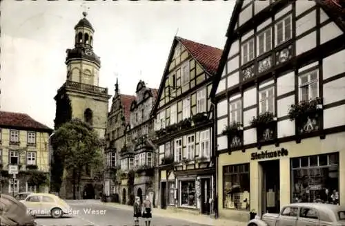 Ak Rinteln a. d. Weser, Haus der Stadtwerke, Fachwerkhäuser, Geschäfte