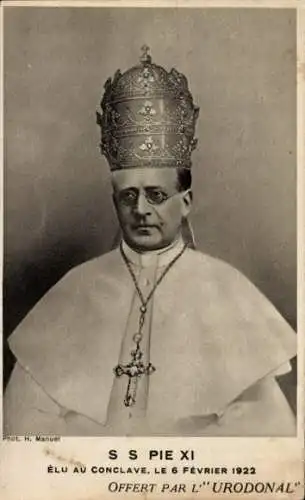 Ak Papst Pius XI., Porträt, Tiara