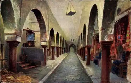Künstler Ak Tunis Tunesien, Säulengang, Geschäft