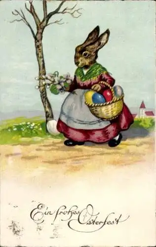 Ak Glückwunsch Ostern, Osterhase, Ostereier, Weidenkätzchen