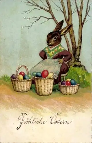 Ak Glückwunsch Ostern, Osterhase, Ostereier, Körbe