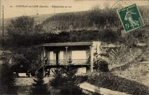 Ak Château du Loir Sarthe, Felsenwohnungen