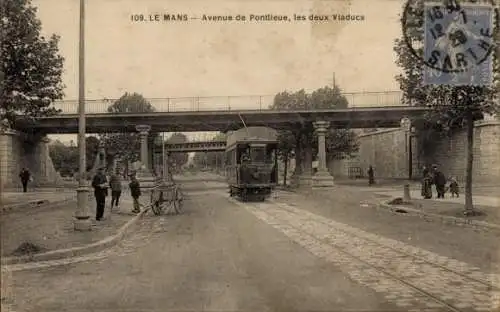 Ak Le Mans Sarthe, Avenue de Pontlieue, die beiden Viadukte