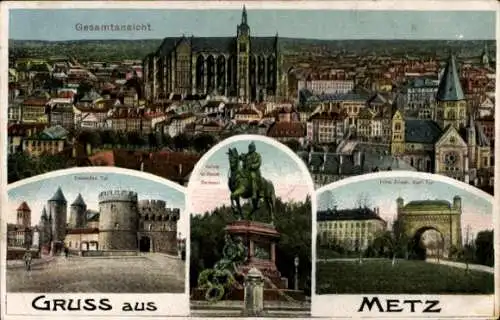 Ak Metz Moselle, Panorama, Deutsches Tor, Denkmal