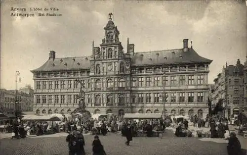 Ak Anvers Antwerpen Flandern, Rathaus, Markt