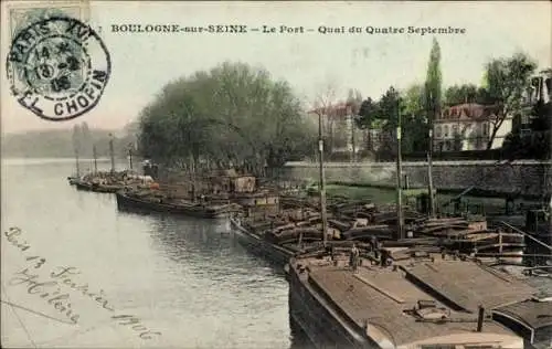 Ak Boulogne sur Seine Hauts de Seine, Hafen, Quai du Quatre Septembre