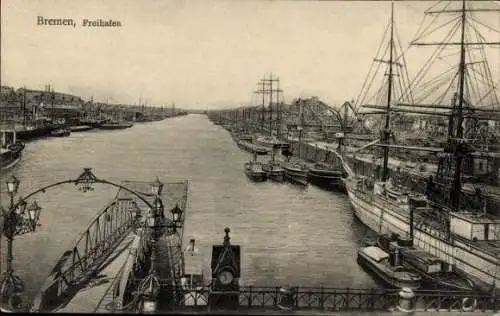 Ak Hansestadt Bremen, Freihafen, Segelschiffe