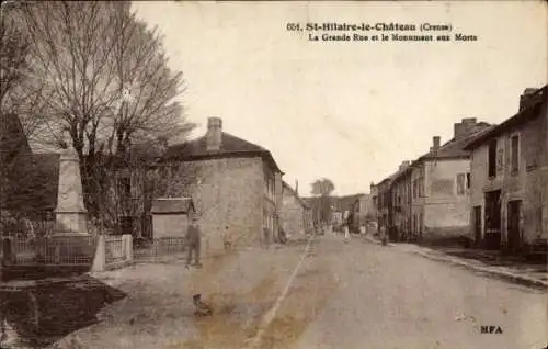 Ak Saint Hilaire le Château Creuse, Grande Rue, Monument aux Morts