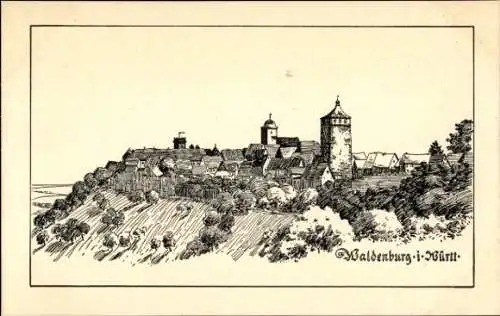 Künstler Ak Hahn, Gustav, Waldenburg in Württemberg, Blick auf den Ort