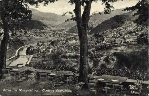 Ak Gernsbach im Schwarzwald, Schloss Eberstein, Murgtal, Terrasse, Panorama