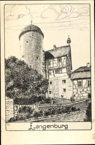 Ak Langenburg in Württemberg, Fachwerkhäuser, Turm