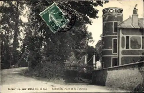 Ak Neuville sur Oise Val d'Oise, Eingang zur Brücke und zum Turm