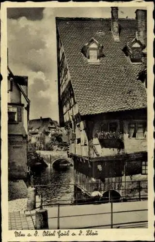 Ak Ulm an der Donau, Fachwerkhaus, Brücke