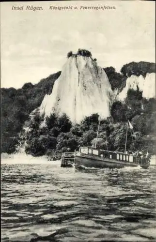 Ak Stubbenkammer Sassnitz auf Rügen, Königstuhl, Feuerregenfelsen, Schiff