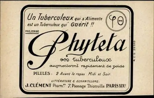 Ak Paris XIX, Pharmacien Jean Clement, Phyteta