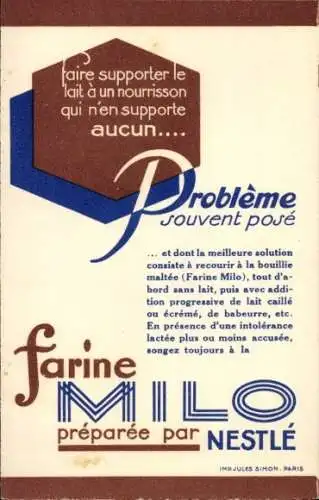 Ak Paris VIII, Societe Nestle, Farine Milo