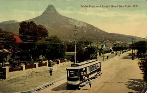 Ak Cape Town Cape Town Südafrika, Main Road und Lions Head, Sea Point, Straßenbahn